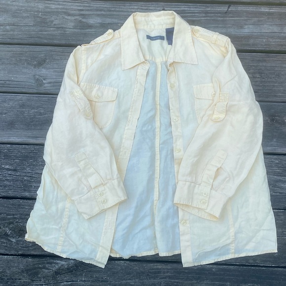 Liz Claiborne 100% Linen blouse yellow 3/4 sleeves convertible to 1/2 sleeves - Picture 7 of 15